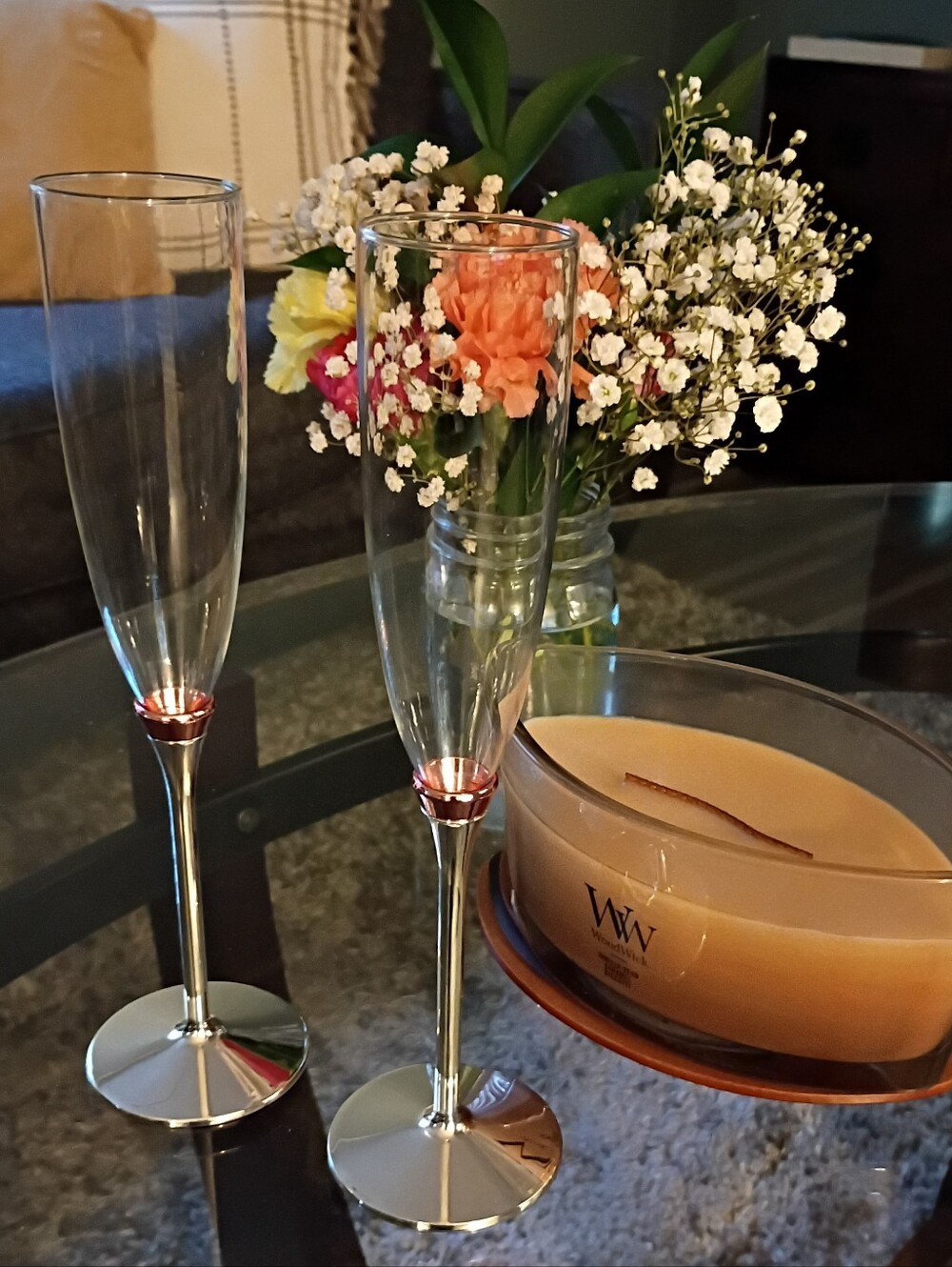 Elegant Silver Kate Spade Stem Champagne Flutes with Rose Gold Accent